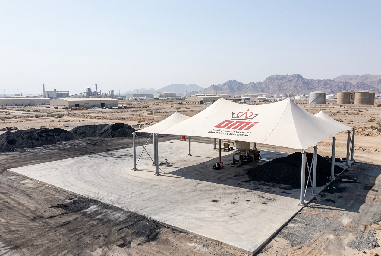 DUX Middle East receiving point — concrete pad and canopy, Sohar Free Zone